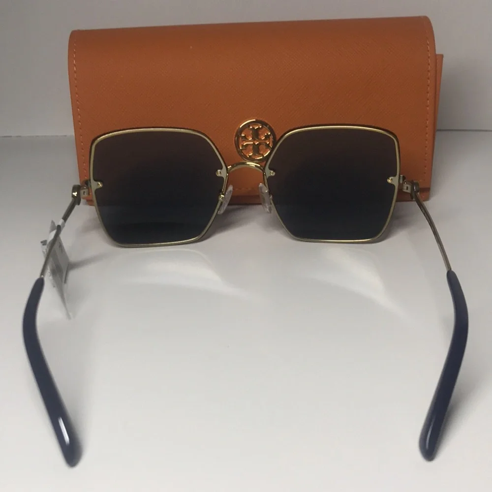 New Authentic Tory Burch TY6080 Blue Sunglasses with Orange Case